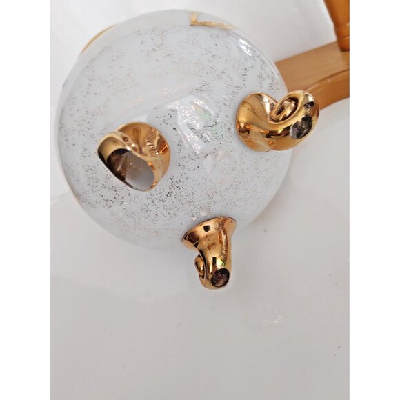 Three Footed French Frosted Glass Vase with Gold Gilding & Painted Florals MCM - Picture 7 of 13